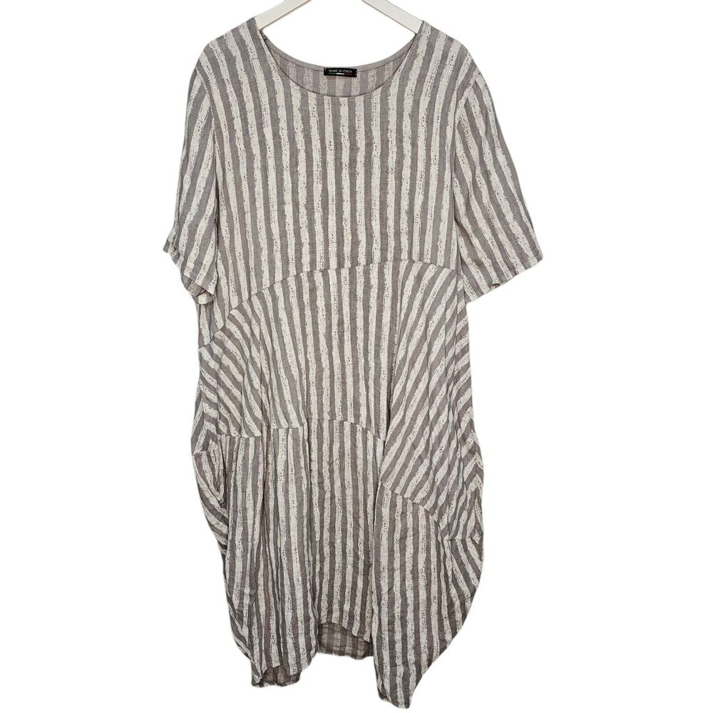 Made In Italy Linen Lagenlook Maxi Dress Size 2XL European Slouchy Layered Baggy